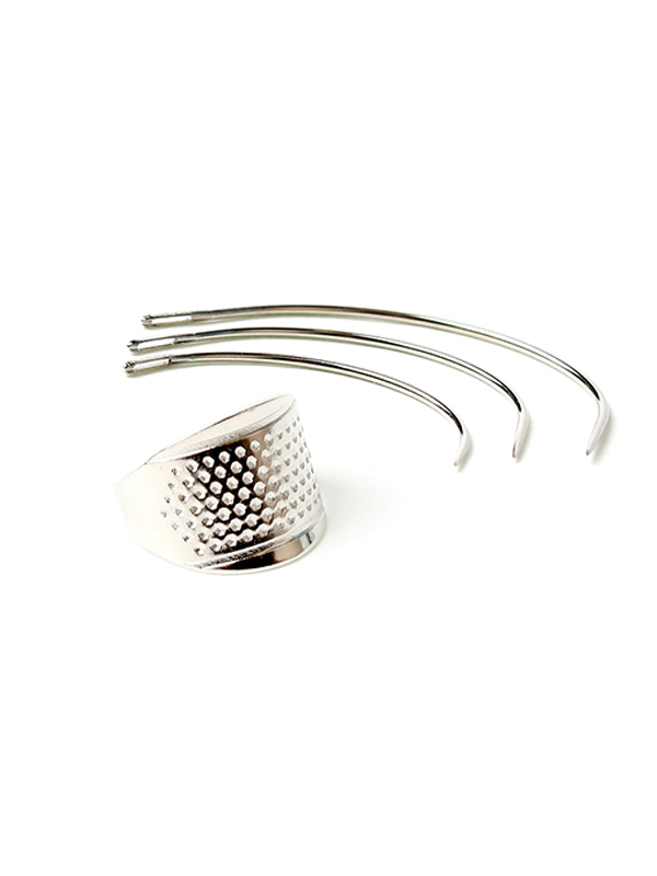 Curved needle 3 pieces & iron thimble 1 piece set