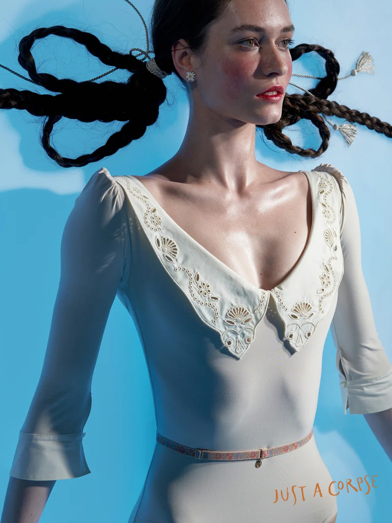 JAC_RICHELIEU collar leotard with cuff sleeves - Edelweiss