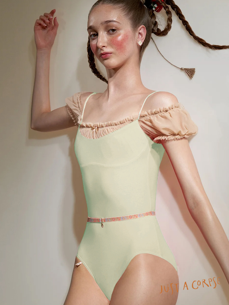 JAC_HEIDI'S off-shoulder camisole leotard-Green tea
