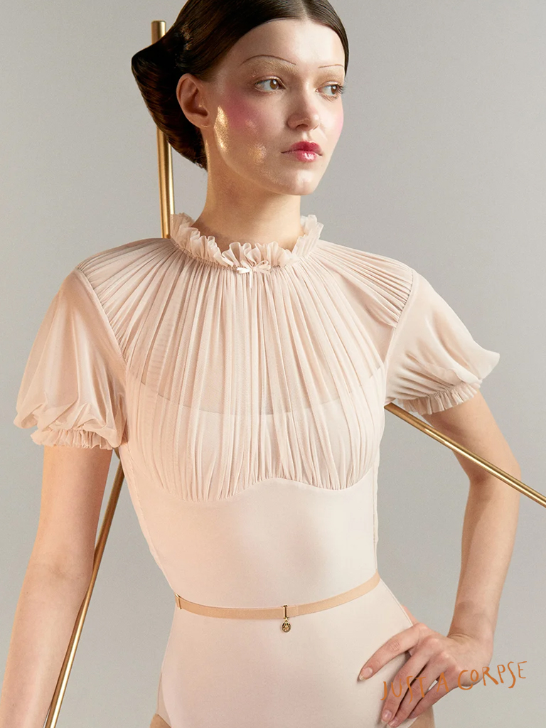 JAC_RUCHED DOLL mockneck leotard with puff sleeves-Pearl blush